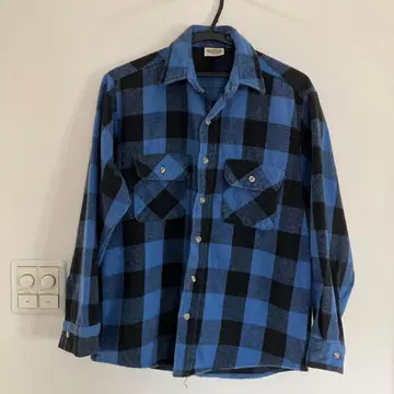 파이브 브라더 긴팔 플란넬 셔츠 M 파랑 블랙 블록 체크