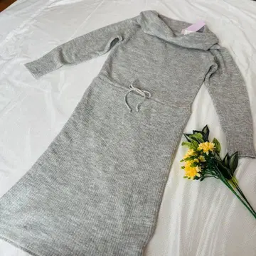 새상품 WORLD AG 와이드 터틀넥 니트 원피스 롱 그레이 M