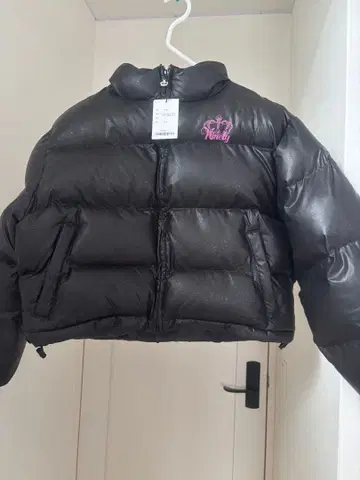 9090 글리터 쇼트 퍼퍼 재킷 S 블랙