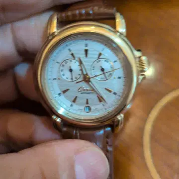 오리엔트 자동 와인딩 시계 화이트 다이얼 브라운 가죽