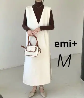 에미+ V넥 슬리브리스 슬릿 원피스 점프 스커트 M 화이트