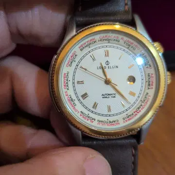 로드 엘진 자동 와인딩 월드 타임 손목시계