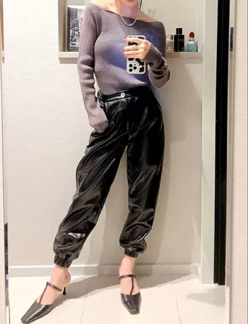 GYDA 이지 인조 가죽 조거 팬츠