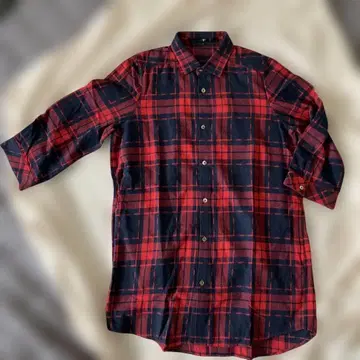 NO ID. 빨간색과 네이비 체크 플란넬 셔츠 사이즈 1
