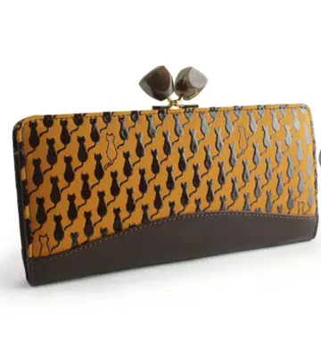 새상품 코토인덴 Cats 다크 브라운 가마구치 장지갑 칠 일본제