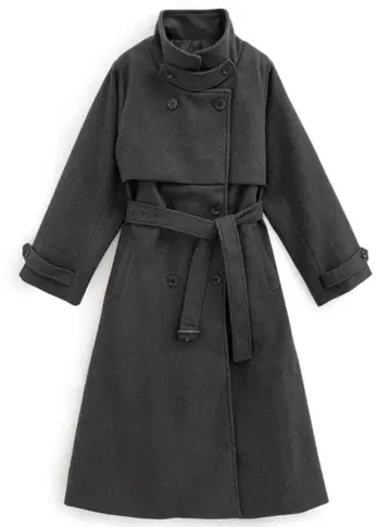 롱 코트 벨트 포함 하이넥 스탠드 칼라 체스터 코트 새상품
