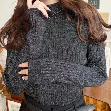 12G 보틀넥 라메 니트 풀오버 블랙, 화이트 2종 세트