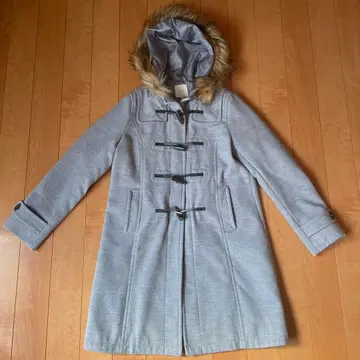 earth 그레이 더플 코트 퍼 후드