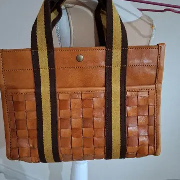 로비타 오렌지 뜨개질 가죽 핸드백