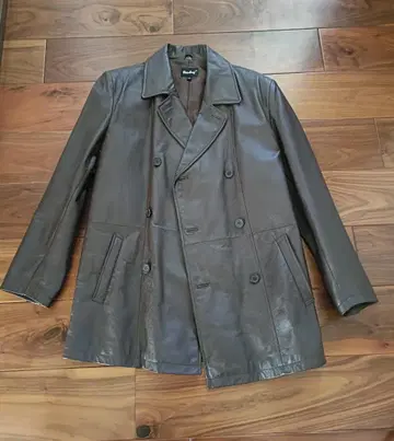 다크 브라운 천연 가죽 피코트 남성용 가죽 트렌치코트