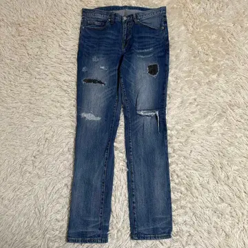 [ AKM ] 에이케이엠 데님 L 데미지 카모플라쥬 인디고