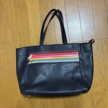 Paul Smith 블랙 토트백 컬러풀 스트라이프 포켓