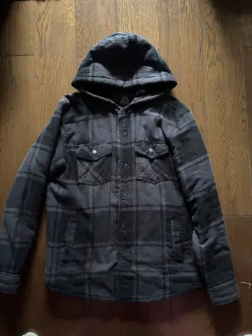 그레이 체크 무늬 후드 부착 자켓