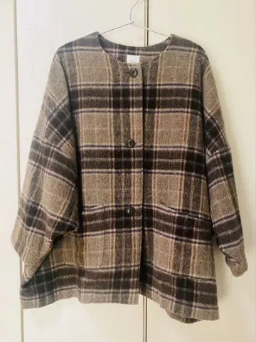 ina 노카라 울 혼방 체크 코트