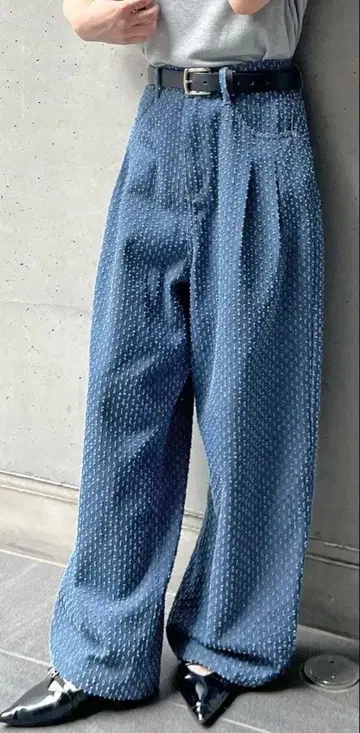 도트 무늬 와이드 데님 팬츠