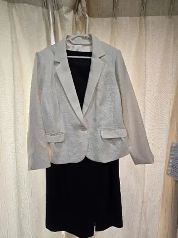 빅 사이즈 화이트 자켓과 블랙 레이스 원피스 세트 5L