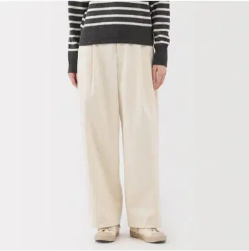 무인양품 가로 세로 스트레치 기모 턱 와이드 팬츠 L 아이보리