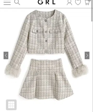 퍼 슬리브 자켓 x 미니 스커트 트위드 셋업 [pm796] 화이트