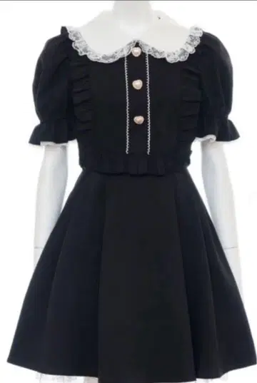 시크릿 허니 빅 요크 프릴 원피스 블랙