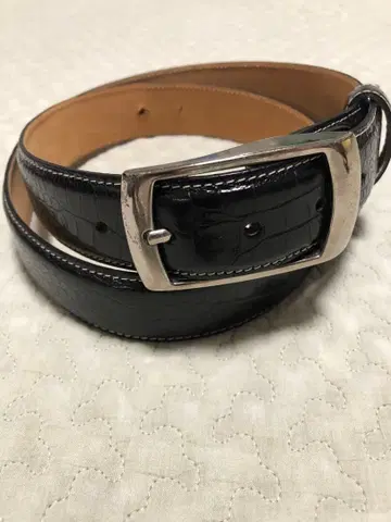 EROS 블랙 가죽 벨트 크로커다일 무늬