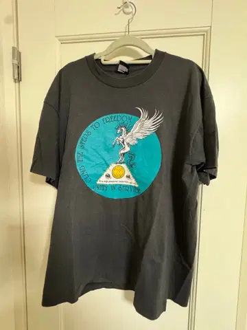 90s 그레이 T셔츠 자유와 봉사 프린트