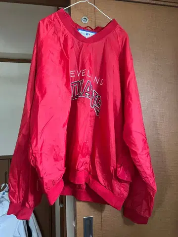 MLB 인디언스 자수 로고 L 90s 풀오버 나일론 자켓