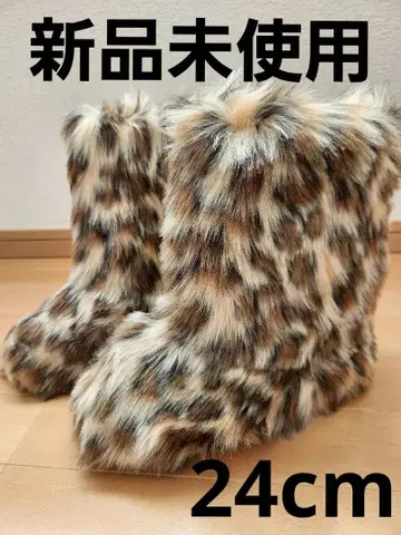 미착용 새상품 여성용 레오파드 무늬 부츠 복슬복슬