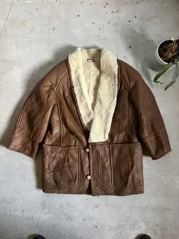 빈티지 70s 브라운 가죽 퍼 자켓 미국 USA 구제 의류