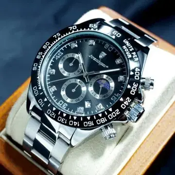 크로노그래프 쿼츠 POEDAGAR 블랙 남성용 워치 손목시계 보증 포함