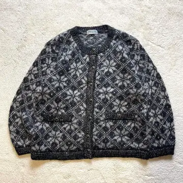 Vintage 구제 의류 노르딕 올 패턴 레트로 버튼 니트 가디건