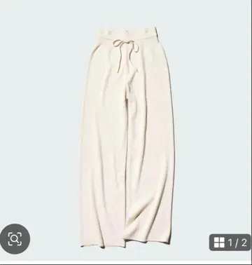 유니클로 워셔블 니트 리브 팬츠 XL 내추럴 긴 길이