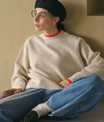 네프 컬러 라인 크루넥 니트 풀오버