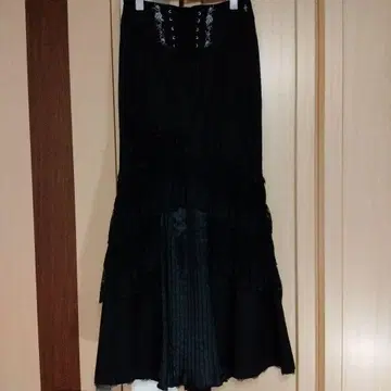 OzzCroce 레이스 장식 블랙 롱 스커트