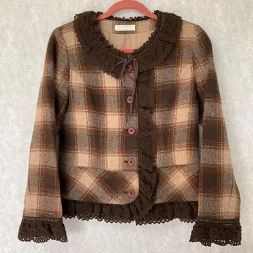 핑크하우스 레이스 프릴 겉옷 브라운 계열 체크 자켓