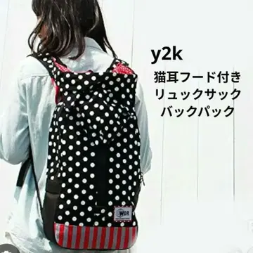 y2k 스타일 백팩 WOR 고양이 귀 후드 부착 럭색 백팩