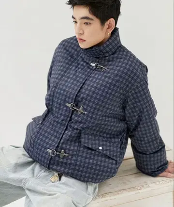 Bleme 파이어맨 자켓 네이비 체크 무늬