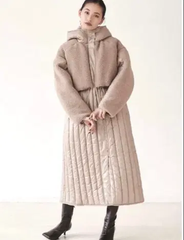 MURUA 퀼트 도킹 보아 코트 베이지 free