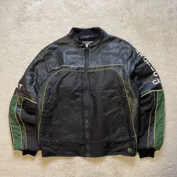 빈티지 USA 나일론 절개 가죽 싱글 라이더 자켓