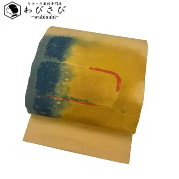 나고야 오비 시오제 추상 염색 무늬 황토색 O-4076