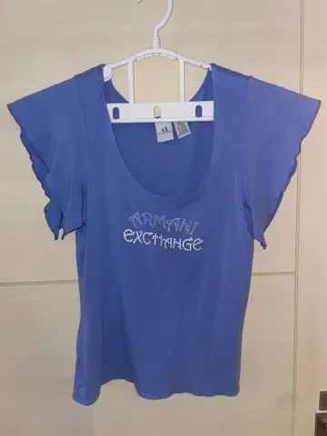 Armani Exchange 프릴 소매 티셔츠 L 파랑
