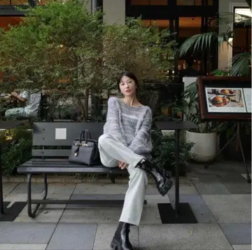 CLANE 시어 보더 모헤어 니트