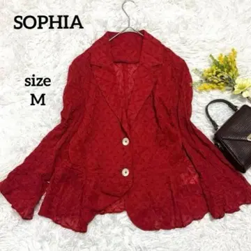 소피아 전체 레이스 테일러드 자켓 프릴 시스루 레드 면 린넨 일본제 M