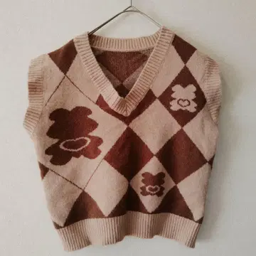 니트 베스트 토끼 체커 패턴 [ F ] 심플 캐주얼 가을/겨울