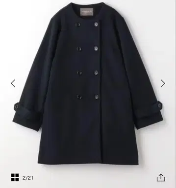 네이비 노카라 더블 버튼 코트