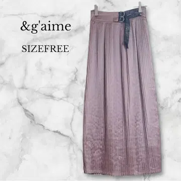 앙제므 플리츠 스커트 롱 벨트 성숙/러블리 광택 걸리시 핑크