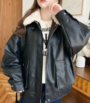 가죽 자켓 블루종 탈부착 퍼 포함 블랙