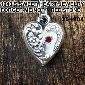 스위트하트 주얼리 물망초 레드스톤 실버 빈티지 목걸이