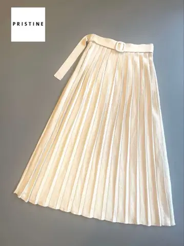 PRISTINE 오가닉 코튼 100% 니트 플리츠 스커트 벨트 포함