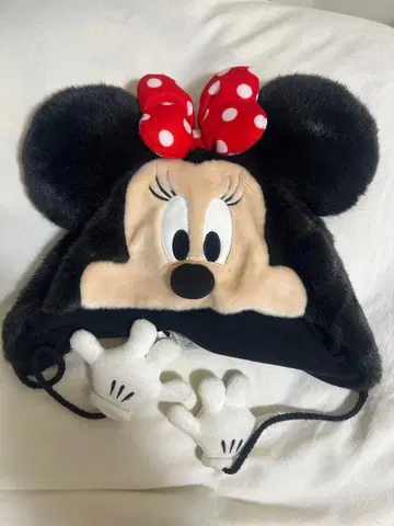미니 마우스 퍼 모자 빨간색 리본 포함