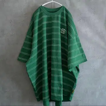 새상품 SEE SEE 슈퍼 빅 라운드 더블 스트라이프 T셔츠 그린